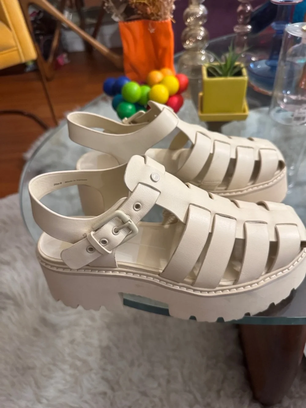 NWOT Dolce Vita Lasly Tonal Fisherman Leather Platform Lug Sole Sandal Oatmeal 8
